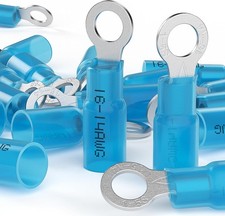 16-14 AWG 10 Heat Shrink Ring Terminals Blue Insulated Copper Battery Cable End