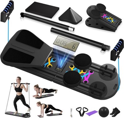Pilates Board,Foldable ReformerPilates Equipment with Timer, Multi-Purpose BLACK