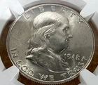 1948-D Franklin Silver Half Dollar 50c NGC MS63 FBL. (6054). FREE SHIPPING.