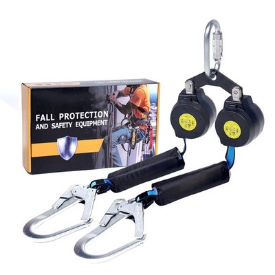 6 FT Dual Leg Self-Retracting Lifeline Web Lanyard Retractable, 6 ft, Black 