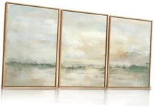  Large Abstract Green Gray Pastel Framed Canvas Wall Art,Neutral Landscape 
