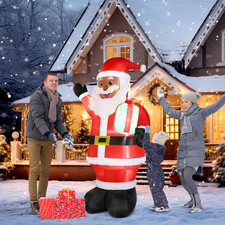 7FT Christmas Inflatable Black Santa Claus with Gift Box LED Light Yard Outdoor
