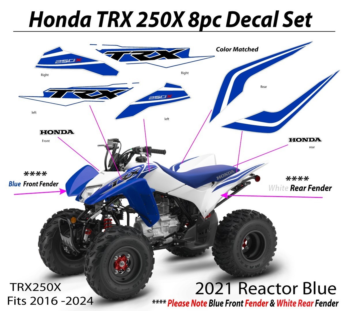 2016 2024 Honda TRX250X Decal Graphic Sticker OEM kit Plastic Set