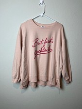 Wildfox Sweatshirt Womens XL Pink But First Cocktails Graphic Pullover Crewneck