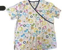 Disney Women Scrub Top Small  Mickey Mouse All Over Print Short Sleeve S1