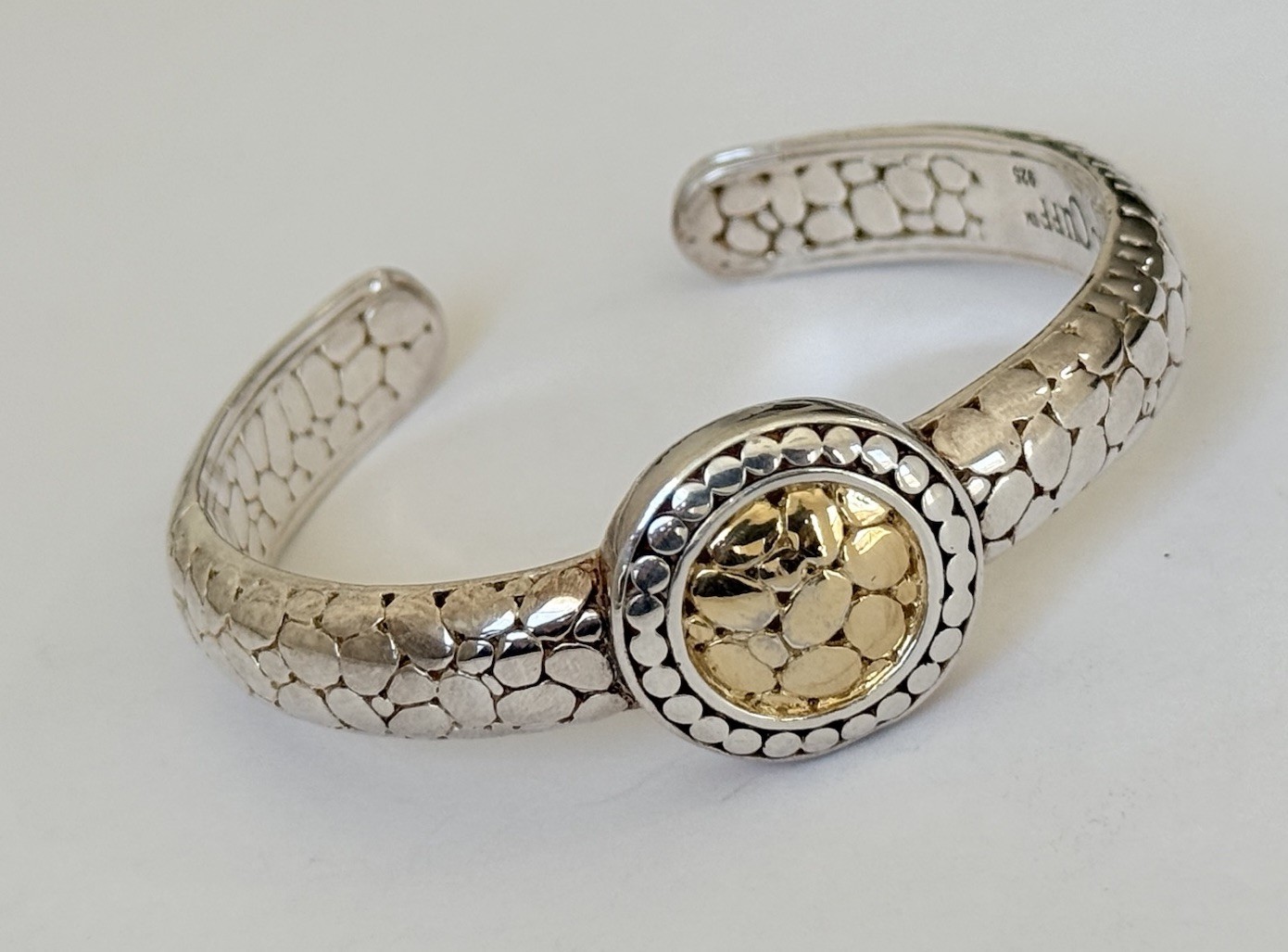 Rustic Cuff Signed 925 Sterling Silver Dot Cobble… - image 1