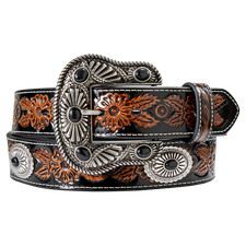 Ariat Ladies Floral Embossed Concho Black Western Belt A15689107