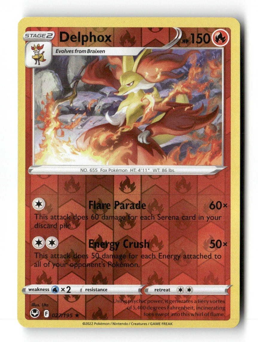 Delphox 027/195 R Silver Tempest Pokemon Reverse Holo NM
