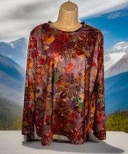 New Exclusive XL Top Long Sleeves Beautiful Floral Autumn & Fall Colors Poly