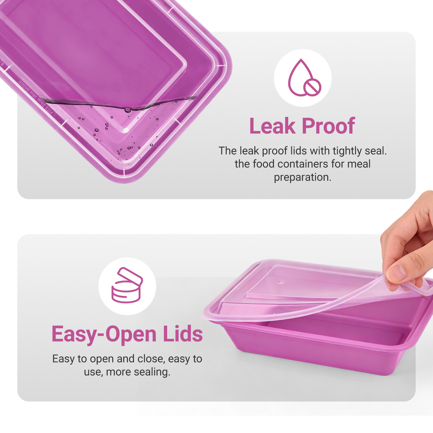 50 Pack 38oz Meal Prep Containers Reusable with Lids Freezer Dishwasher -Purple