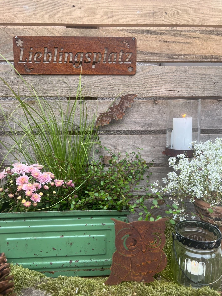 Gartendeko Eule mit Schraube zum Befestigen Baumtier Metall mit Edelrost - Bild 2 von 3