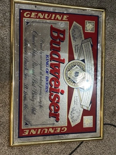 Vintage Budweiser Mirror Sign – 25x18 – “King of Beers” – Bar Decor / Man Cave