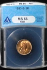1953-S Lincoln Cent - ANACS MS66 red
