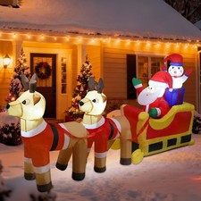 8ft Long Christmas Inflatable Santa Claus  Snowman on Sleigh with Reindeers,...