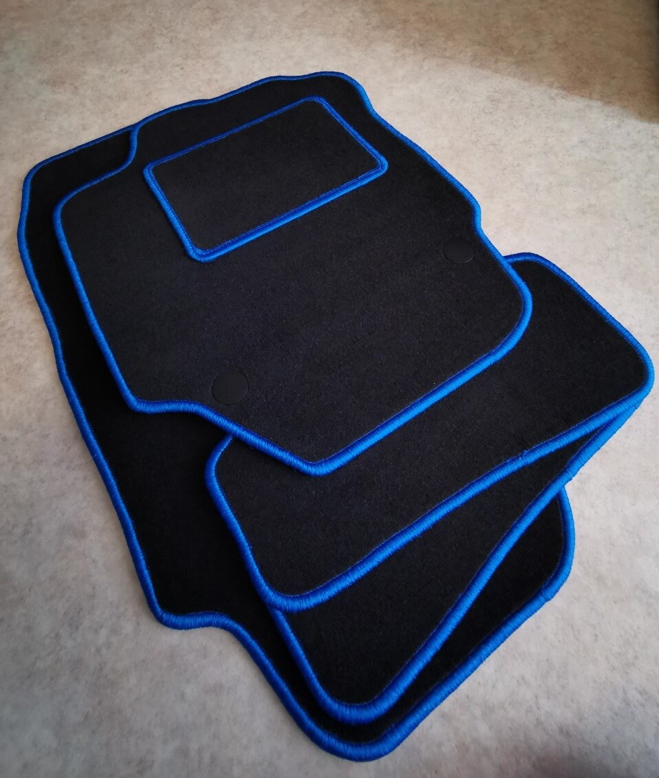 Tapis de sol Captur 1 de 2013 à 2019 noir et bleu en velours robuste avec fixations d'origine