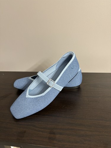 Vivian Margot Mary Jane Schuhe blau Strick eckige Zehenpartie Größe 42 US 10,5