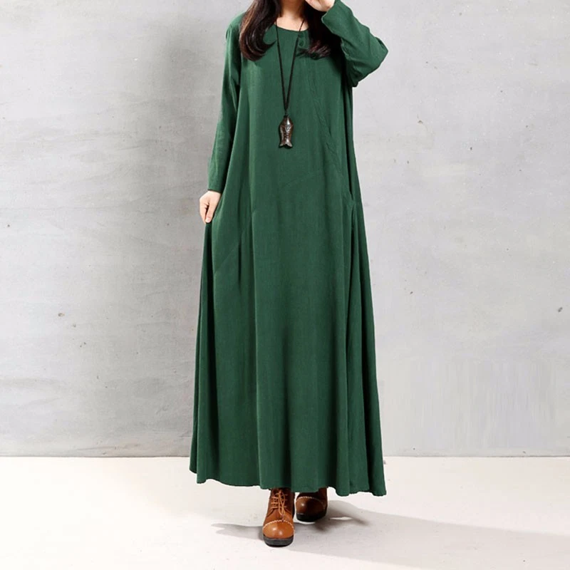Women s Crewneck Long Sleeves Baggy Kaftan Gown Casual Loose Maxi