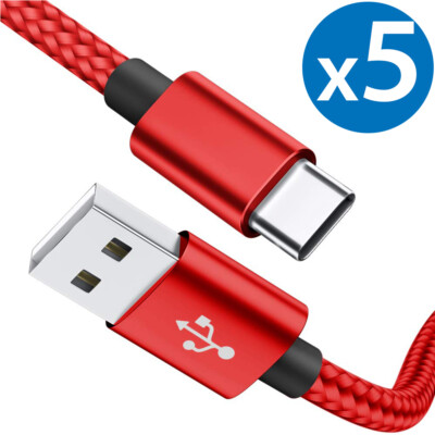5-Pack USB-C Type C Fast Charging Cable For Samsung Galaxy S8 S9 S10 Plus Note 9