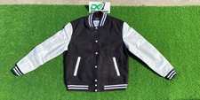 Varsity Letterman Baseball in BlackWool and Genuine White Leather Sleeves JACKET