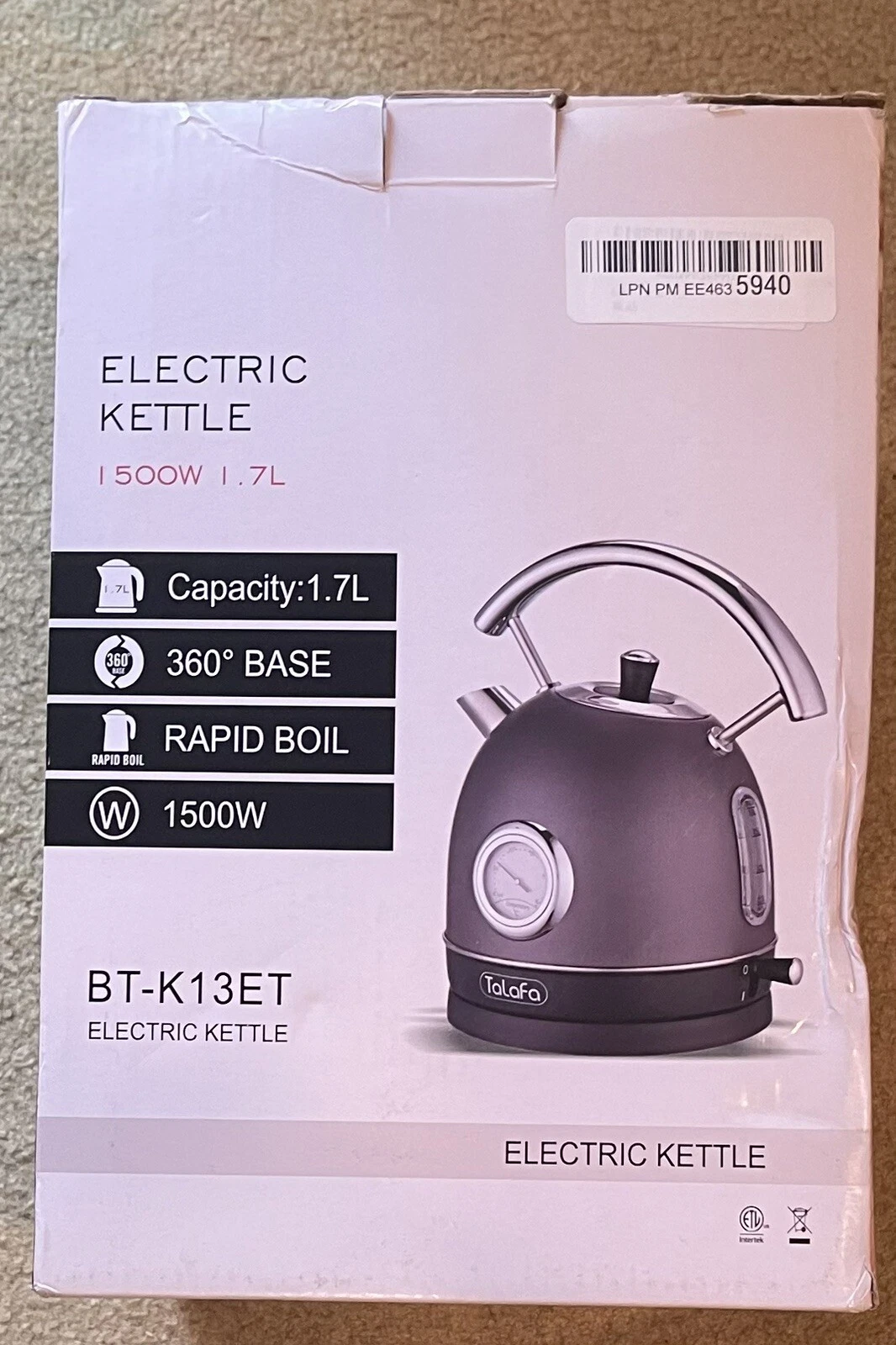 Electric Kettle Teapot 1500W With Temperature Gauge 1.7L, Rapid Boil, 360 Base