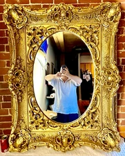 HUGE Vintage Mirror French Style Wall Mirror Baroque Rococo Gold Leaf 49"X38"X5"