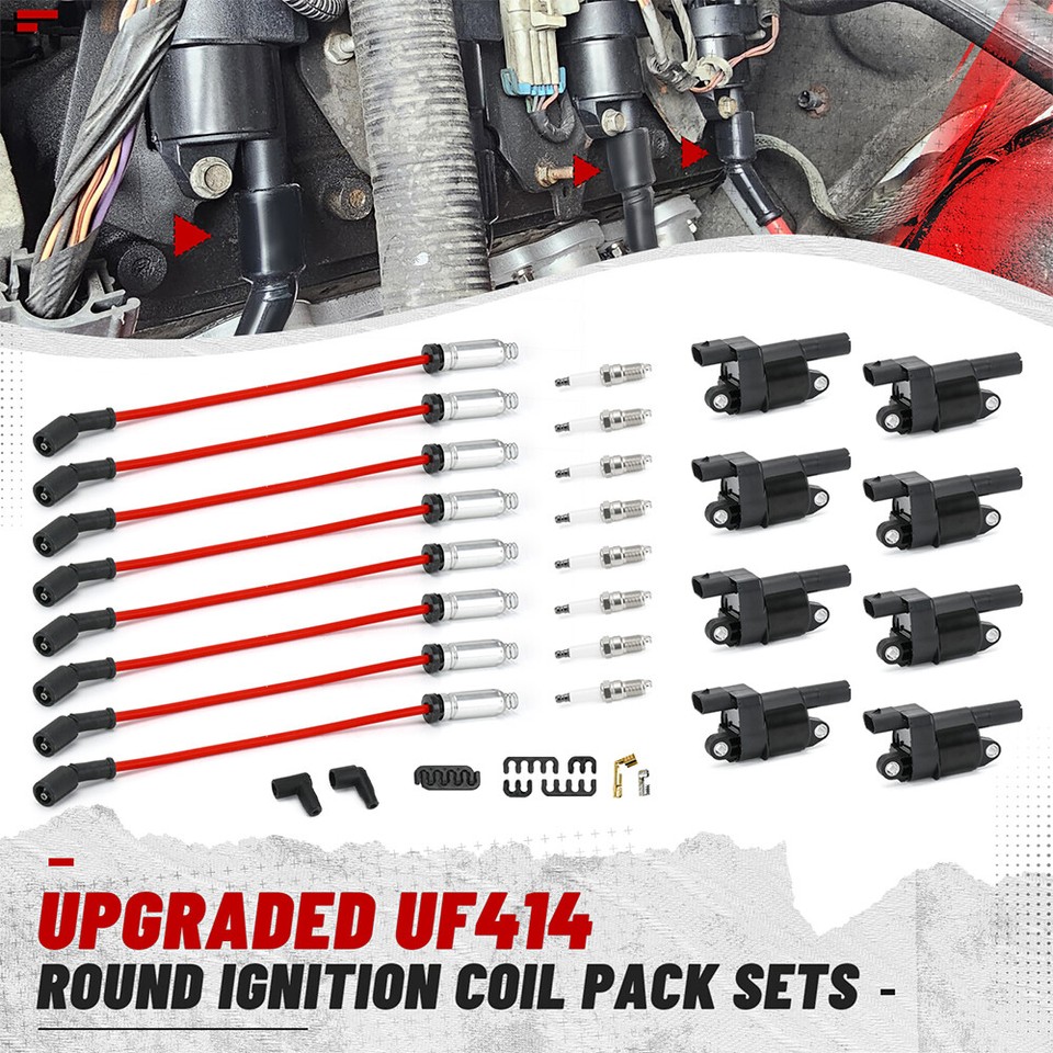 8-Pack Ignition Coil & Spark Plug Wire Set For GMC Chevy Silverado Tahoe 5.3L - 1 Year Warranty