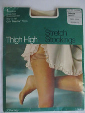 1 PR VINTAGE JC PENNY'S THIGH-HIGH RT STAY-UP STOCKINGS SZ SHORT BEIGE