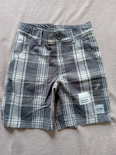 Sonoma Flat Front Shorts Boy Size 5 Cotton Plaid Gray White Adjustable Waistband - Picture 2 of 3