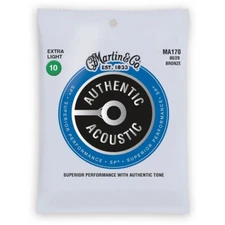 Martin MA170 Authentic Acoustic Guitar Strings, 80/20 Bronze Extra Light (10-47)