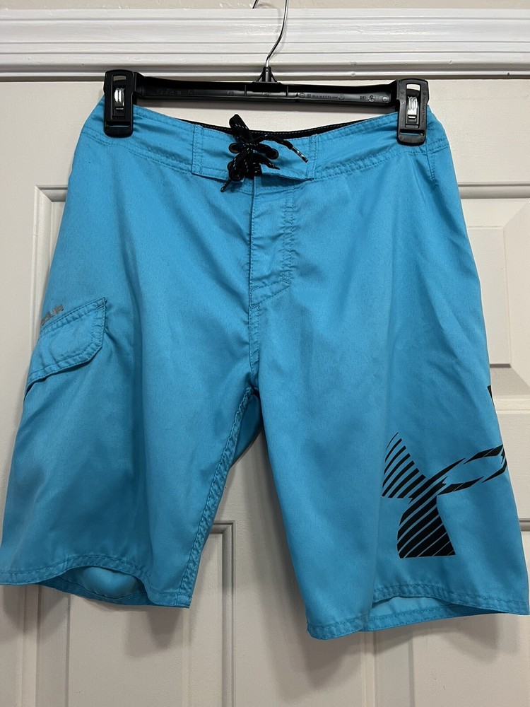 Under Armour Shorts Mens 26. Blue Black Logo Drawstring Lightweight
