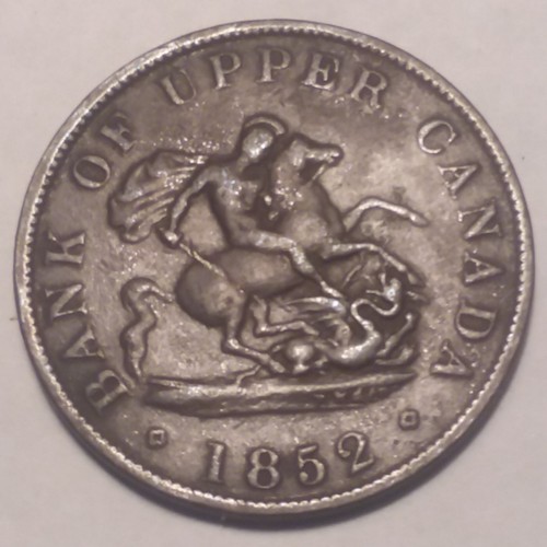 1852 HALF PENNY ST GEORGE BANK OF UPPER CANADA COPPER TOKEN TN2
