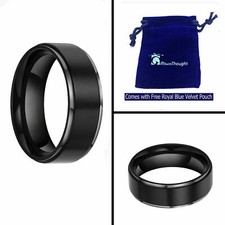 8mm Men's Black Tungsten Carbide Matte Brush Step Edge Center Wedding Band Ring