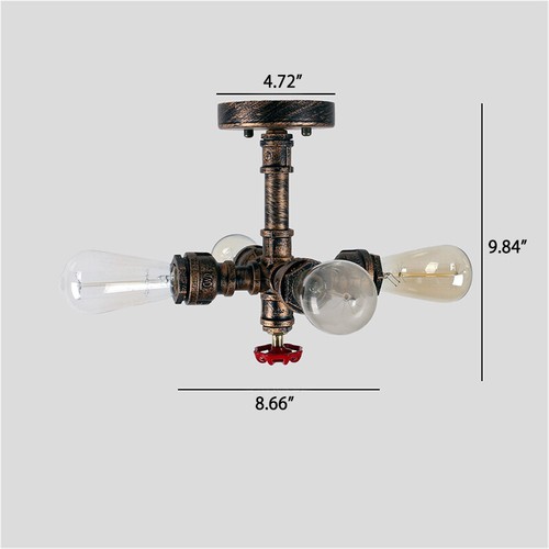 Industrial Semi Flush Mount Ceiling Light Cafe Antique Water Pipe Pendant Light - Picture 2 of 7