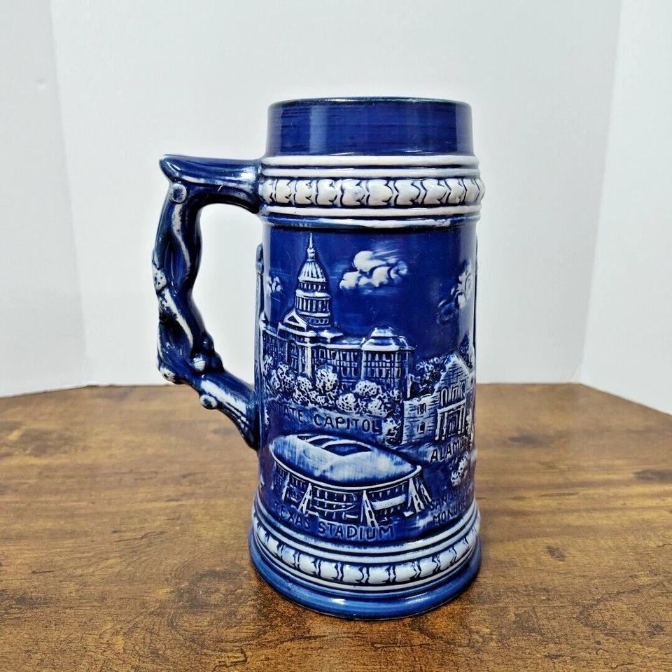 Taza de cerveza de cerámica vintage azul Texas Lone Star State Japón para Placo Foto 2 de 4
