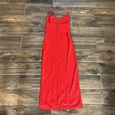 NWOT House Of Cb Salma Red Rose Satin Corset Slip Midi Dress Plus/Bigger Cup XS