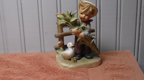 Vintage figurine bookend Erich Stauffer Boy with vegetables and duck