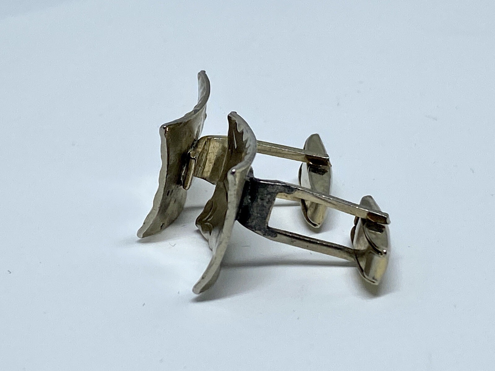 Curved Rectangular Silvertone Cufflinks w/ Dazzli… - image 3