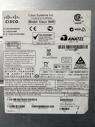 CISCO 3945 - CHASSIS V02 INTEGRATED SERVICE ROUTER W/RACK EARS CISCO 3900 SERIES - Picture 3 of 9