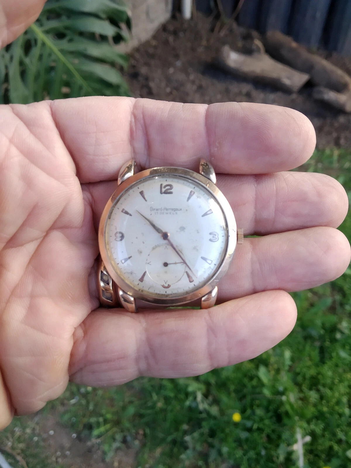 Girard Perregaux — GIRARD PERREGAUX SUB SECOND GOLD PLATED FANCY LUG LUNETTE ORIGINAL CASE SERVICED