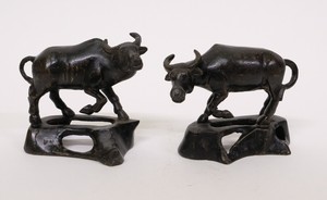 Pair Antique Chinese Bronzes Statues of Water Buffalo’s or Ox