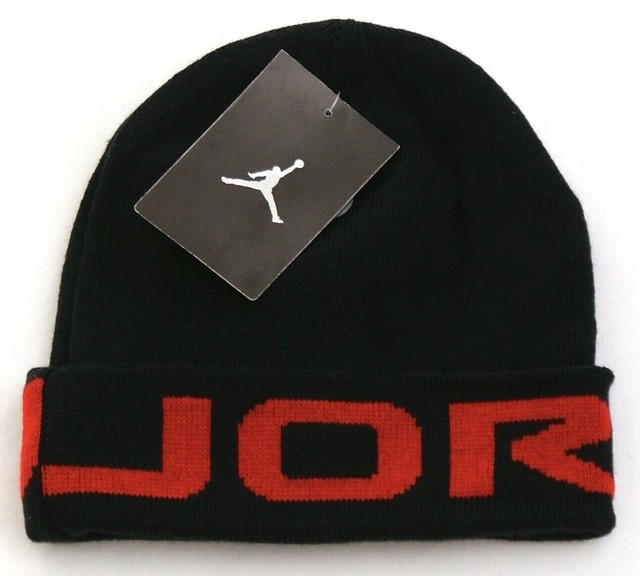 Nike Jordan Signature Black & Red Cuff Beanie Skull Cap Youth Boy's 8
