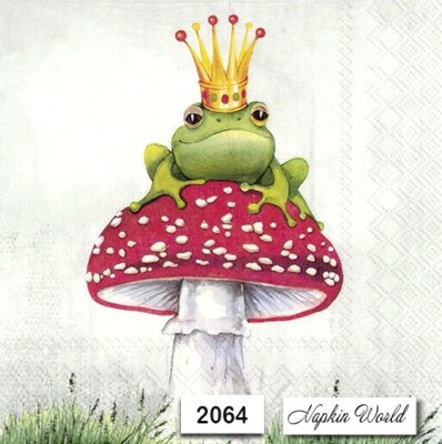 (2064) TWO Individual Paper LUNCHEON Decoupage Napkins - FROG PRINCE MUSHROOM
