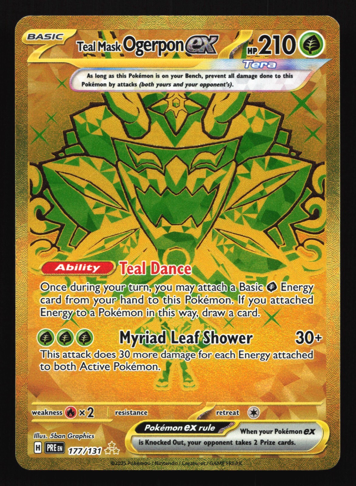Pokemon Teal Mask Ogerpon ex 177/131 Prismatic Evolutions Gold Hyper Rare LP