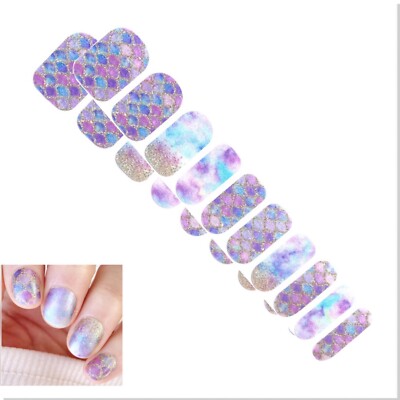 Jaysea Arts Nail Stickers Color Pastel Fairytale Mermaid Nail Wraps Strips, B4G1