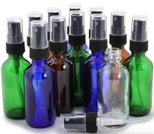 Assorted Colors, 2 oz Glass Bottles, with Black Fine Mist Sprayers- 4 Pack
