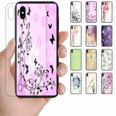 For OPPO Series - Butterfly Print Theme Tempered Glass Back Case Phone Cover #3