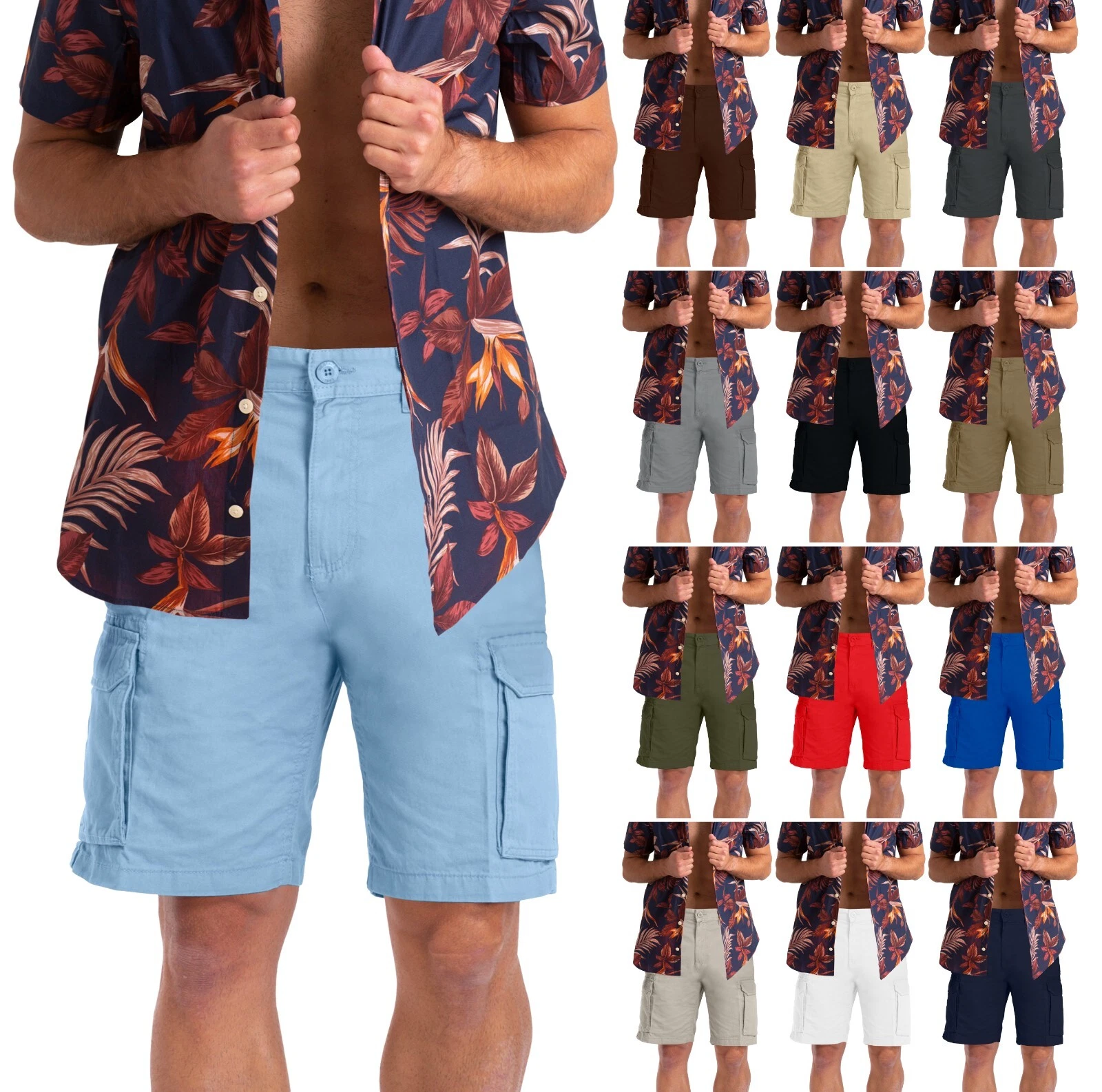 Mens Cargo Half Pants Relaxed Cotton 6 Pockets Flat Front Casual Chino Shorts
Opens in a new window