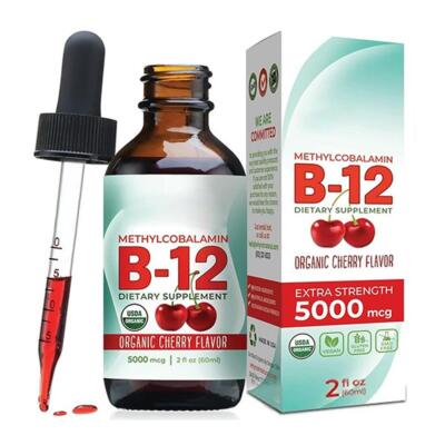 Organic Methyl Vitamin B12 Liquid (Extra Strength & Vegan 5,000 mcg)+