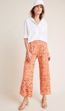 Anthropologie Dolly Lace Trousers Size 0 Peach Scalloped Ankle Pants