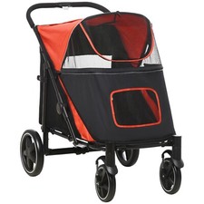 One-Click Foldable Doggy Stroller, Smooth Ride, Mesh Window, Safety Leash, Red